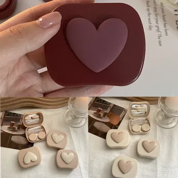 Чай с мляко топли цветове ~ Ins Проста кутия за контактни лещи Кутия-съдружник Кутия за контактни лещи Преносима триизмерна любов
