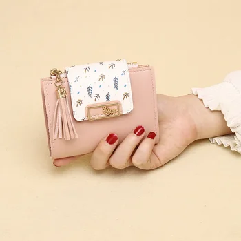 Чантата На Жена Advanced Sense Compact Leaf Card Bag Нова Корейска Версия На Клатча С Ресни Кратък Чантата Си Жена Портфейл