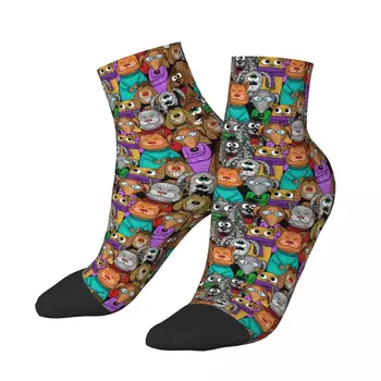 Чорапи от полиестер с ниска шнорхел, Чорапи с комиксами за котки и кучета, Дишащи Ежедневни къси чорапи