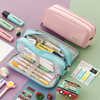 Шестицветный молив случай е с голям капацитет, училищен многофункционален молив случай, чанта за моливи, канцеларски материали за студенти, учебни пособия