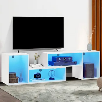 Шкаф за телевизор е с led подсветка, мултифункционална маса за телевизор с преграда за съхранение, лесна за организация, здрава и стабилна