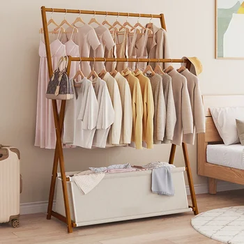 Бамбук закачалка за дрехи, преносим много голяма закачалка за дрехи, сгъваема 2-слойна рафтове за съхранение в коридора спални