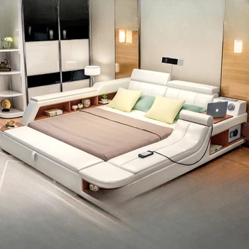 Дизайнерска Луксозна спалня с Двойно Легло Queen-Size С Модерен Висококачествена Дограма, Салонная Двойно Легло Queen-Size