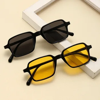Жените YOOSKE мъжки квадратни слънчеви очила луксозни маркови дизайнерски малък правоъгълник слънчеви очила дамски пътуване на открито очила черно жълто