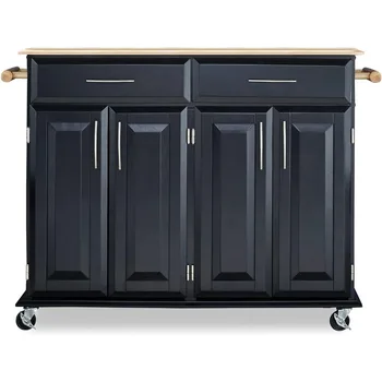 Кухненска количка Homestyles с чекмедже за съхранение на Доли Медисън, ширина 48,25 инча, черна