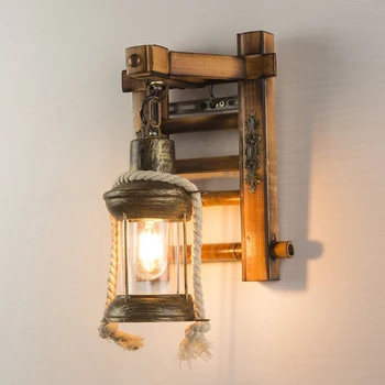 Нова Стълба Бамбук, с монтиран на стената лампа Индивидуалност Ретро Промишлен Лампа Хол Стълбище Спалня Нощни светлини Стъклена лампа Сутиен