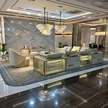 Обичай италиански ъглов диван в минималистичен L-образна форма Visionnaire villa, голям плосък блок от тофу, директен редица кожена мека мебел