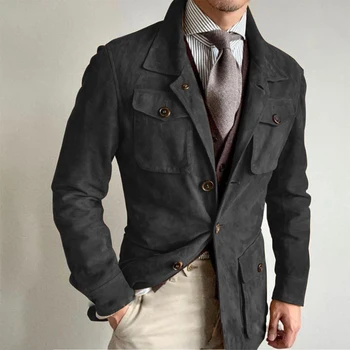 Само яке 1 БР., мъжки костюми, модни и ежедневни замшевая яке в стил Steampunk, официално свободно однотонное палто, жилетка Homme