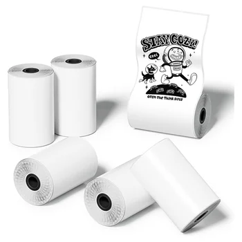 Хартия за Етикети за Мини-джобен принтер в 6 ролки, Самозалепващи Термобумага 30 X 57 мм за Джобен принтер, Черно бял