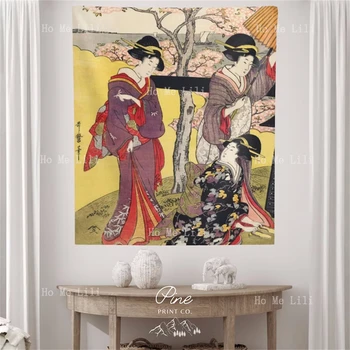 Японски Ретро Гоблен с Сакурой и Гейшей за всекидневна декор